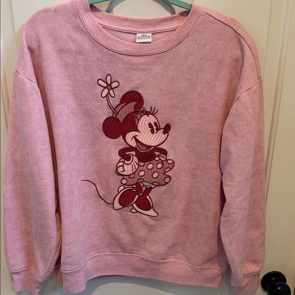 Disney Mauve Pink Minnie Mouse Embroidered Crewneck Sweatshirt
